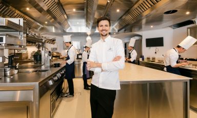 Paolo Griffa in the kitchen of his new Caffè Nazionale di Aosta
