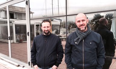 Claudio Bronzi e Daniele Lele Usai davanti alla nuova sede del Tino a Fiumicino che sarà pronta per la prima metà di maggio
