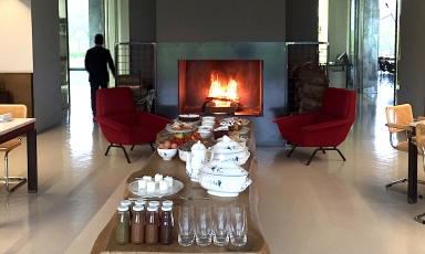 A detail of the breakfast room at Antonello Colonna’s resort and spa in Labico – it’s available until noon. On the 27th of April it was raining so hard it called for a fire in the fireplace thus creating a very cosy atmosphere
