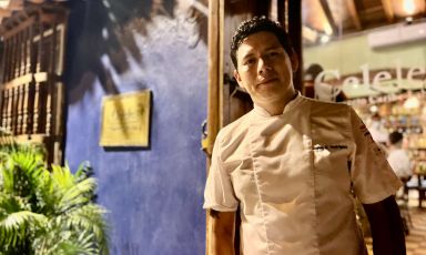 Jaime David Rodriguez Camacho, chef and patron at restaurant Celele, the main signature cuisine restaurant in Cartagena de Indias, Caribbean Islands, Colombia
