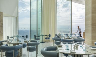 The scenic dining room at Mauro Colagreco's Riviera, inside the Maybourne Riviera in Roquebrune-Cap-Martin, between Menton and Monte Carlo (most photos are from Matteo Carassale)
