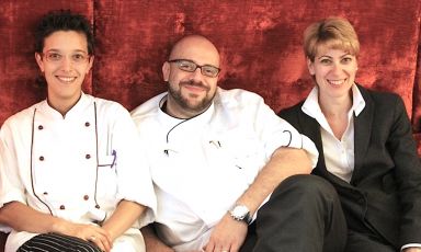 Andrea Alfieri and Samantha Serafini, husband and wife, with Roberta Zulian, to the left, sous-chef of Alfieri for the past 17 years
