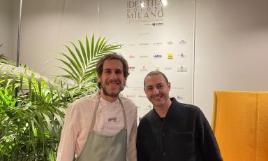 Lo chef Francesco Capuzzo Dolcetta e il patron Mario Sansone: insieme per due sere a Milano per presentare la cucina di Marzapane
