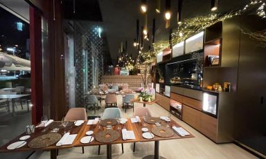La sala del ristorante Meta a Palazzo Mantegazza, Riva Paradiso 2, Lugano, Svizzera, una stella Michelin da pochi mesi
