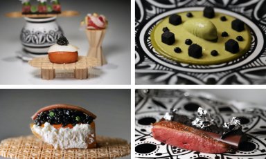 Four of the 20 tastings from the Nuevo Mundo Andalusí tasting menu, now available at Noor in Cordoba, Andalusia, Spain. Paco Morales's restaurant opened in March 2016 (photos from David Egui and Gabriele Zanatta)
