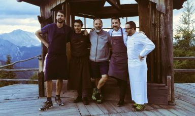 Five of the chefs who participated in Cook the Mountain a few days ago: Giorgio Ravelli, Rodolfo Guzman, Norbert Niederkofler, Ivan Milani and Giancarlo Morelli. Story (and photos) by Lisa Casali for Identità Golose