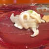 Espardeña con panceta. Sea cucumber with its fried peel and wasabi. Topped with a strip of pancetta from Joselito ham

