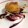 Carla Aradelli, Riva, Ponte Dell'Olio (Piacenza)

Octopus, late radicchio, potato croquette and beetroot mayonnaise. A dish with an elegant simplicity: octopus and potatoes (tradition) and seasonal ingredients (late radicchio and beetroot)
