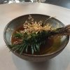 Warm broth of cloudberries. It’s the last welcome dish at Noma. It’s cold outside but as soon as you sit inside, you get warm thanks to this hot broth made with cloudberries enriched with rhubarb root oil. You dip a bouquet of hay, lemon thyme and mountain pine. Corroborating
