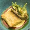 Blue tailed fish lasagne with wild fennel and saffron 
