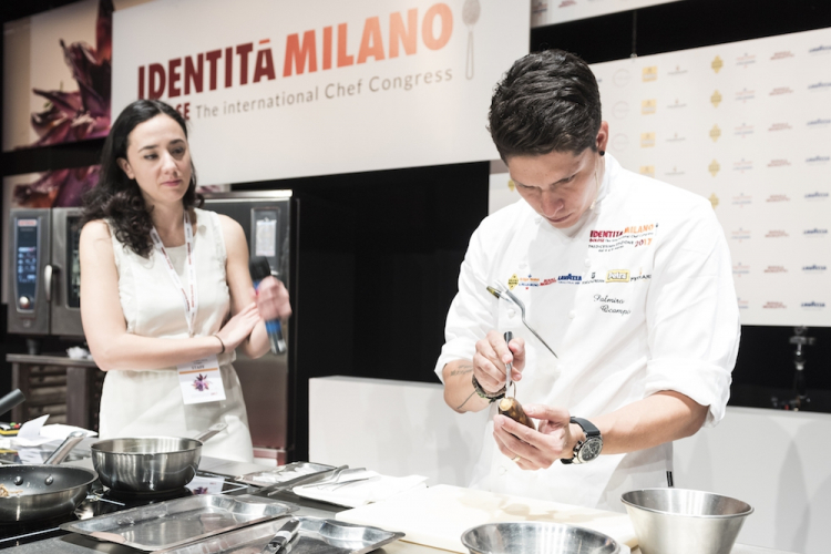 Ocampo with the moderator of his speech, food writer Sara Porro
