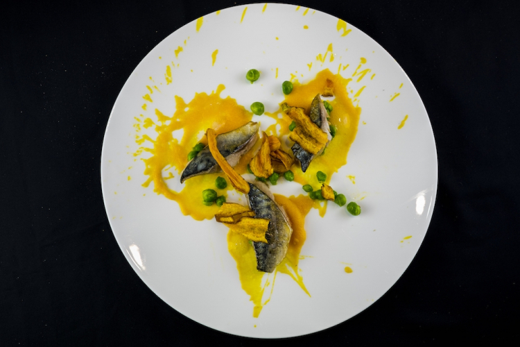 Sgombro alla brace con crema di carote e zenzero