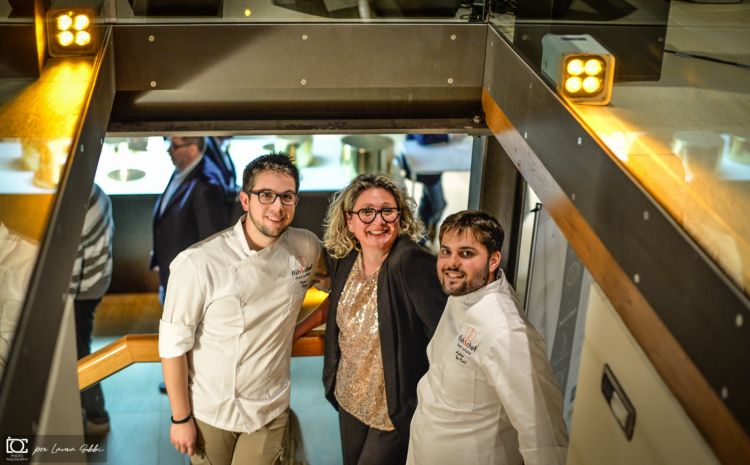 Laura Gobbi con Andrea De Carli e Marco Cozza, giovani chef del Rose Salò
