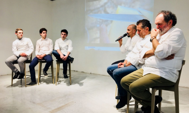 Il Team Italia per il Bocuse d'Or: da sinistra Curtis Mulpas, François Poulain, Martino Ruggieri, Enrico Crippa, Giancarlo Perbellini, Luciano Tona