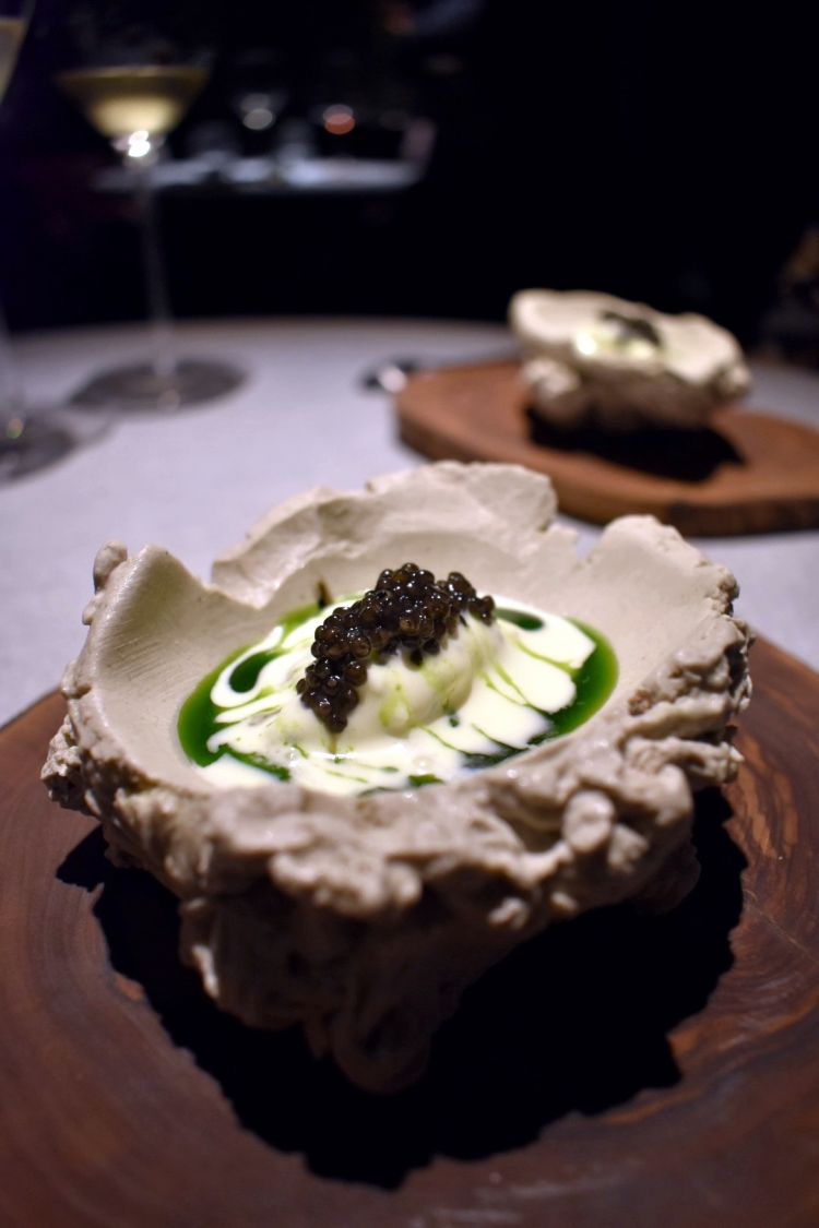 Raw oyster, squid, Champagne cream, Uruguayan sturgeon caviar. Fabulous
