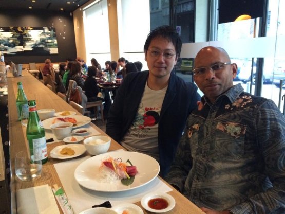 Tokuyoshi with Wicky Priyan, who sold him the restaurant in Via San Calocero 3 (the Singhalese chef is moving to Corso Italia)
 