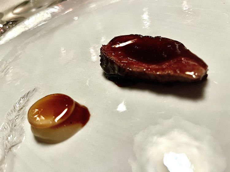 Capra, cocco e senape
Un altro abbinamento inedito sui nostri schermi. C'è comunanza di fibrosità tra la carne ovina e il frutto della palma ma la fibrosità della carne (al sangue, non stracotta o servita inerte) risulta eccessiva alla masticazione. Il fondo è di cocco (!)