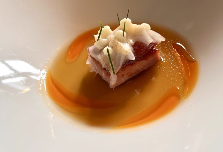 Pork, bacon, onion and dehydrated pear, one of Andreas Caminada's great classics
