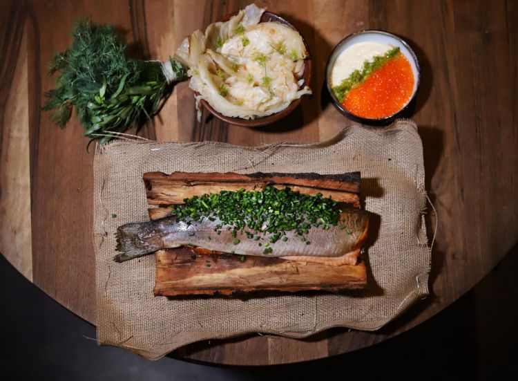 Another photo from Reflsund's dinner: trout from Lake Sevan baked in beech bark
