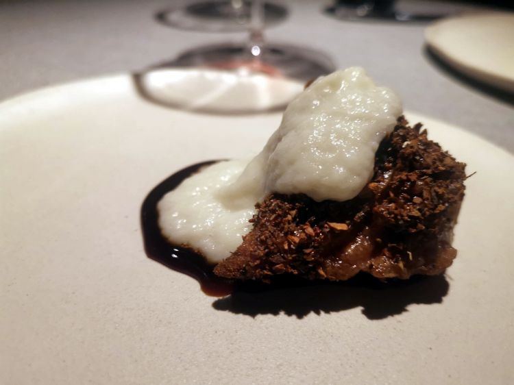 Sweetbread cooked at low temperature in a wood-fired oven, Jerusalem artichokes, Argentine black truffle. The photo doesn't do it justice. Superlative