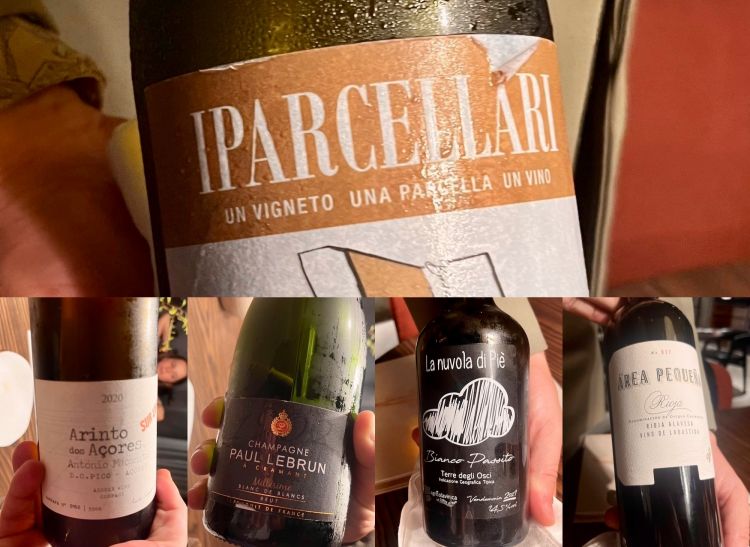 Vivace e originale il wine pairing pensato dal sommelier Alessandro Tupputi, un viaggio tra etichette spesso misconosciute di Azzorre, Piemonte, Champagne, Molise e Rioja, con modalità originali, per esempio un passito servito "al contrario" con un primo piatto e un piacevolissimo moscato vinificato secco