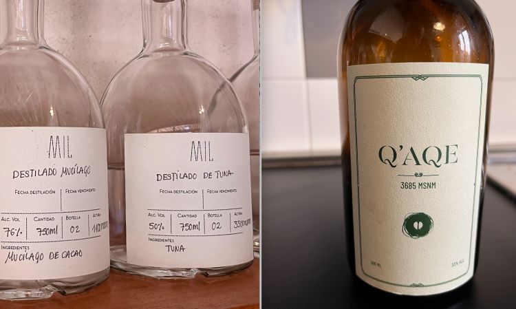 An important part of Mater Iniciativa is dedicated to spirits and liqueurs. Cañazo (from cane sugar), chicha de jora, extractions of tumbo (banana passion fruit), fermented mashwa, oca... possibilities and aromatic spectrums are endless. Right in the photo, the label of Q'aqe, 'highland bitter': it is made with 26 herbs, roots and wild plants harvested above 4,000 metres. Fabulous
