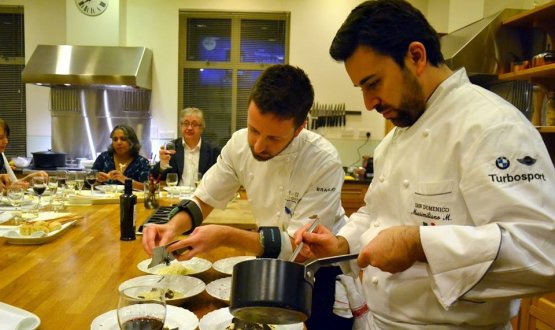 At work during the four-hand dinner with Massimiliano Mascia from San Domenico restaurant in Imola
