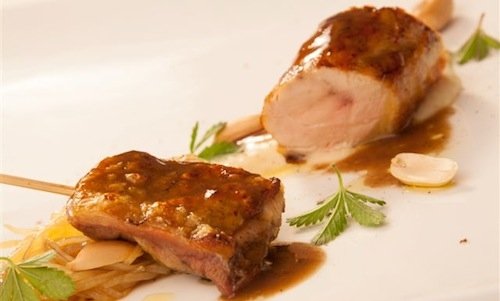 The Birra Moretti Grand Cru glazed guinea-fowl, wi