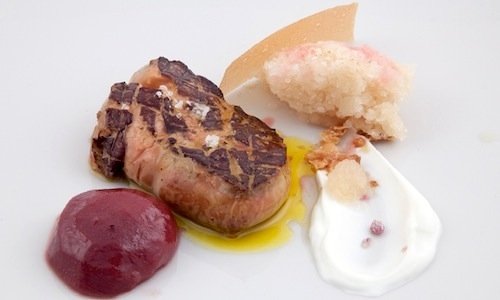 Fegato grasso, pesca, granita alla Birra Moretti G