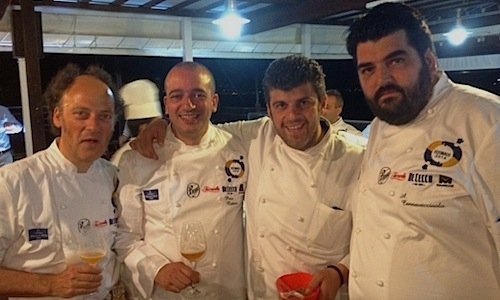Quattro dei cuochi che hanno animato la cena-marat