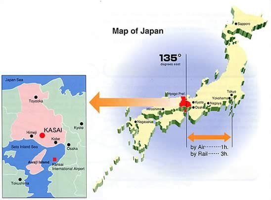 In red, the Hyogo prefecture, with capital Kobe
