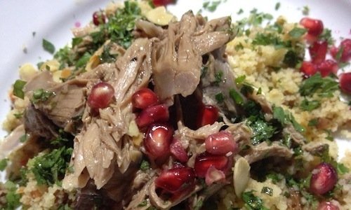 Couscous with stewed lamb and onions with honey by