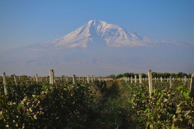 His majesty Mount Ararat, which is in fact right after the border between Armenia and Turkey. Trivia fact: the border is guarded by Russian soldiers