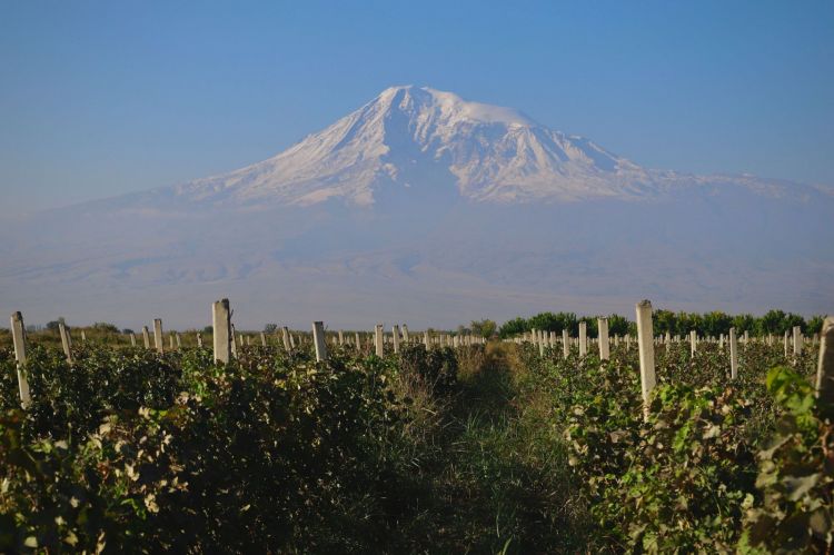 His majesty Mount Ararat, which is in fact right after the border between Armenia and Turkey. Trivia fact: the border is guarded by Russian soldiers
