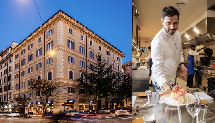 La sede di Gabrini in via Cola di Rienzo 20 e lo chef Marco Moroni allo chef's table ricavato nel retro delle cucine