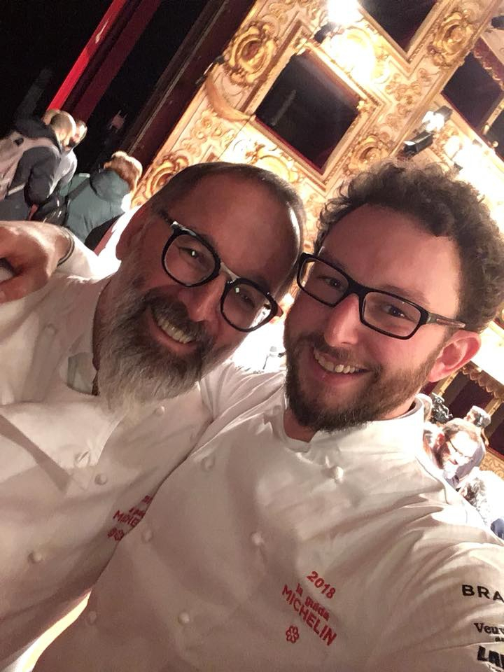Longhini and his master Niederkofler at the recent Michelin presentation, where they were under the spotlight
