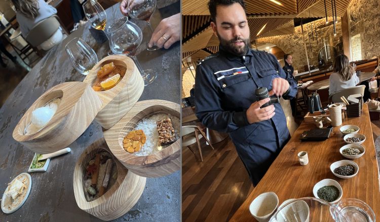Il servizio della piccola pasticceria selezionata prima e quello, complesso, del caffè