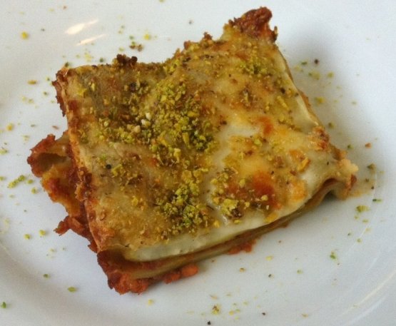 Lasagnetta al ragù di lampredotto con pistacchio e scorzette d'arancia di Luca Cai