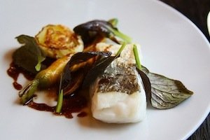 Cod fish with carrots and zucchini by Bertrand Grébaut (picture by Lindsey Tramuta)