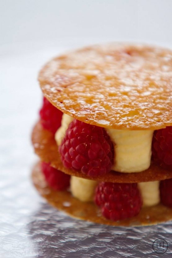 Raspberries tuille and light vanilla cream by chef Tommolini