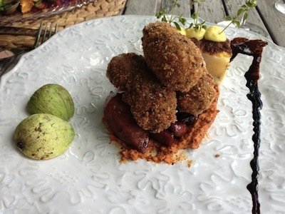 Lamb brains, romesco and dried figs