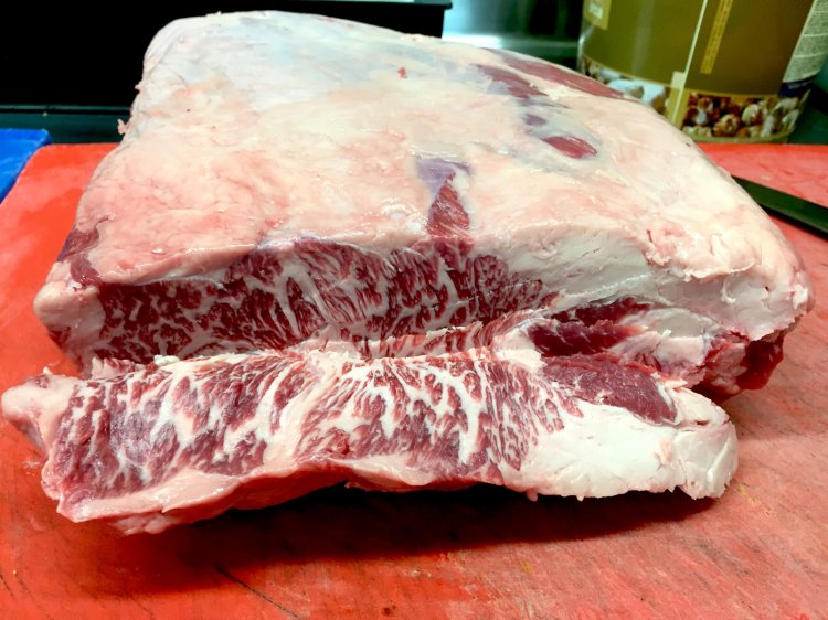 The initially strongly marbled beef

