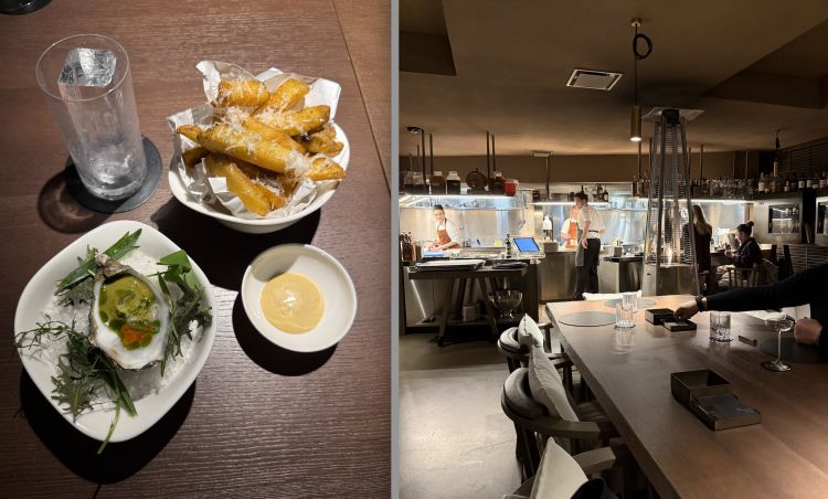 Ostrica gillardeau, chimichurri e uova di trota,&nbsp;Patatine fritte con maionese al pecorino
