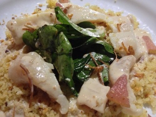 The cous cous salad with ombrina fish tuna by Fabrizio Ferrari, chef of Porticciolo 84 in Lecco