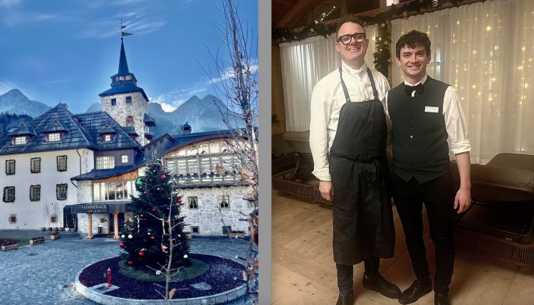 La facciata dell'hotel Hammerack di Malborghetto (Udine), Raffaello Mazzolini (chef) e Matteo Godeas (maitre e sommelier)
