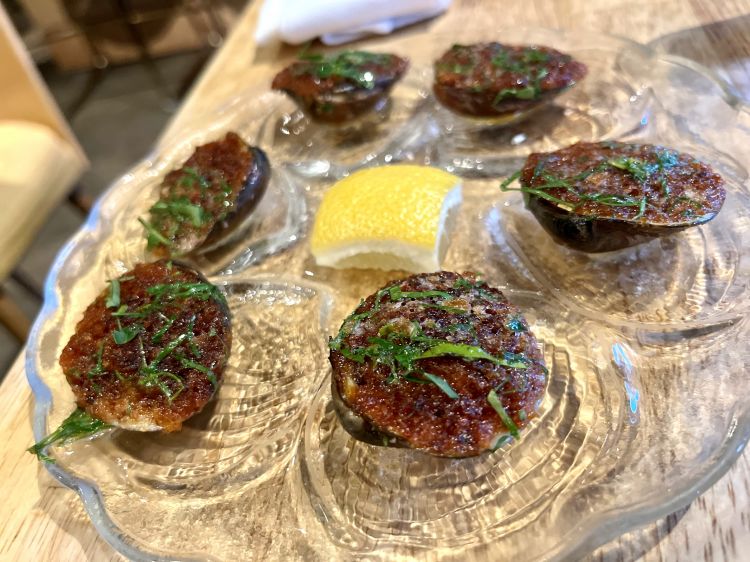Baked mussels, 'nduja, lemon