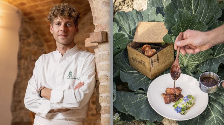 Genya Malafronte, Animella alla brace, lattughino, mandorla e salsa ai semi di senape