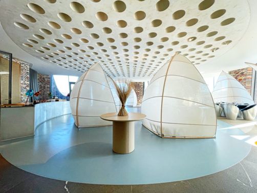 The sails installed in the main dining room