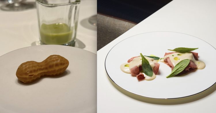 Nocciolina ghiacciata ed estratto di olive
Un sigillo di freschezza e contrasto, con l&rsquo;oleosit&agrave; verde che incontra la leggerezza gelata, l&rsquo;invito a entrare nel mondo sensoriale di Dezio.

Lingua di vitello e ostriche
Un dialogo inaspettato tra la morbidezza del vitello e la salinit&agrave; marina: terra e mare si scrutano, si sfiorano, si riconoscono.
