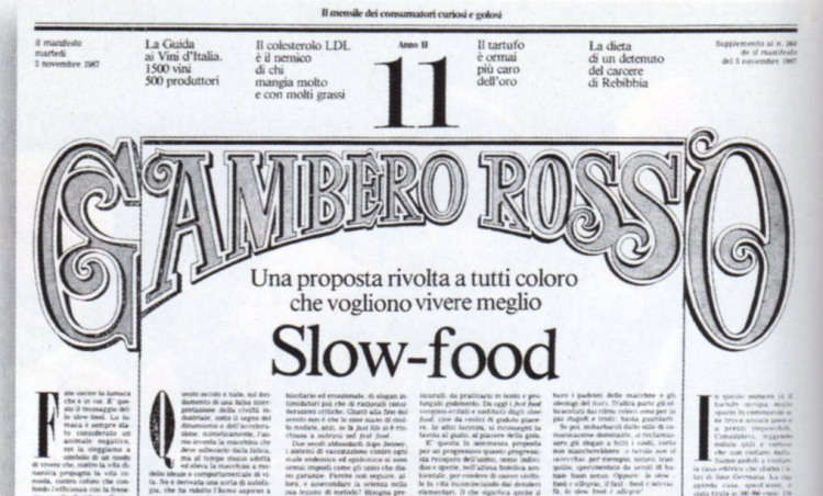 Il manifesto Slow-food uscito il 3 novembre 1987 